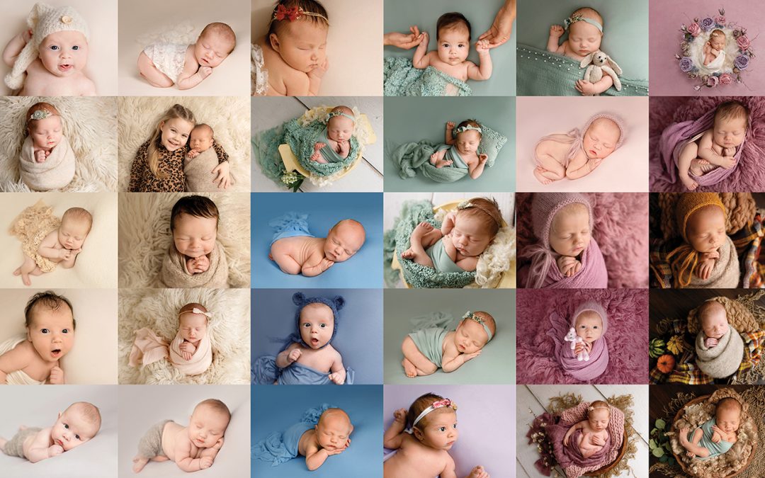 a collage of newborn babies photographed in Chatham