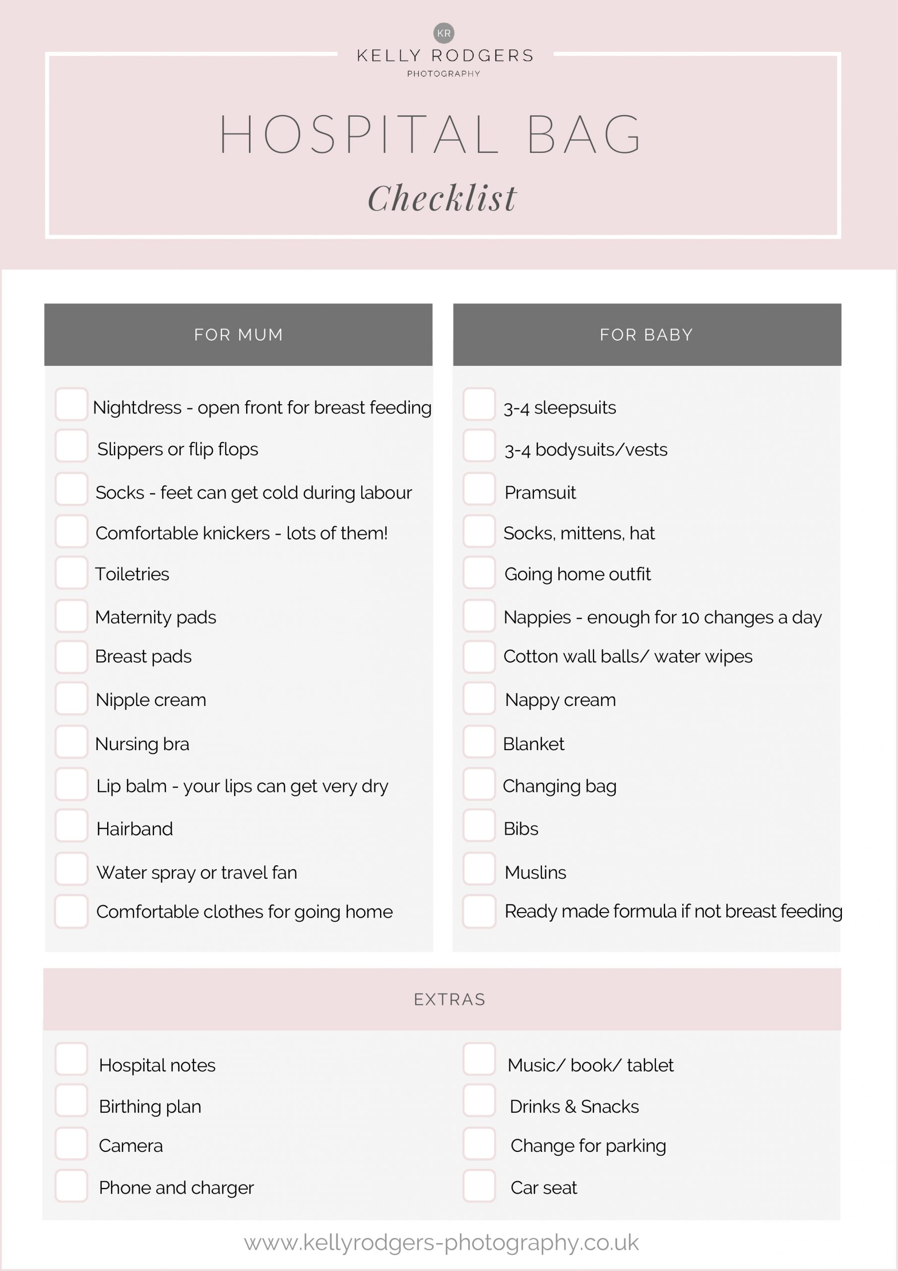 Hospital Bag Checklist - Kelly Rodgers Photography