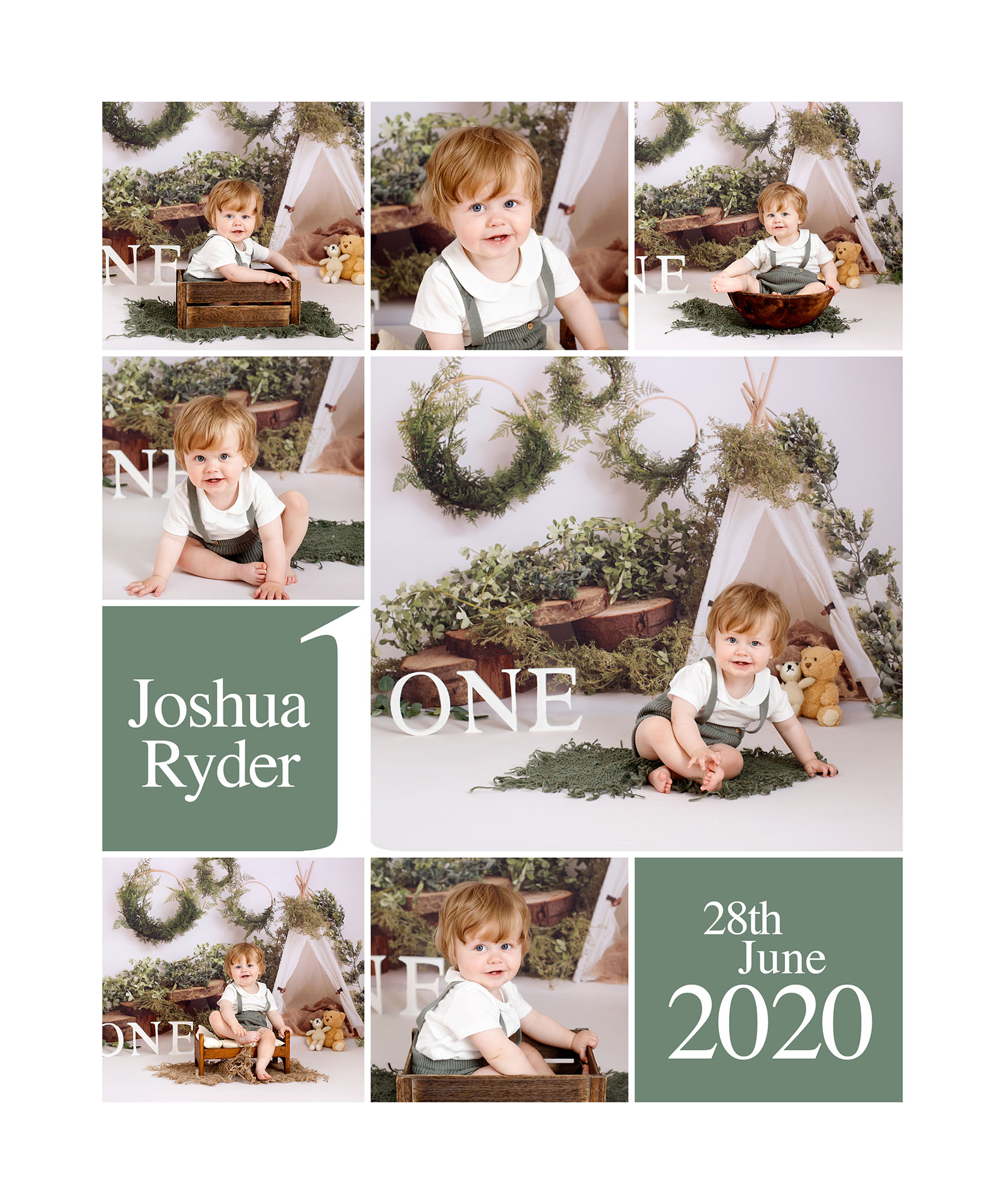 montage of photographs from 1st birthday photoshoot in Kent