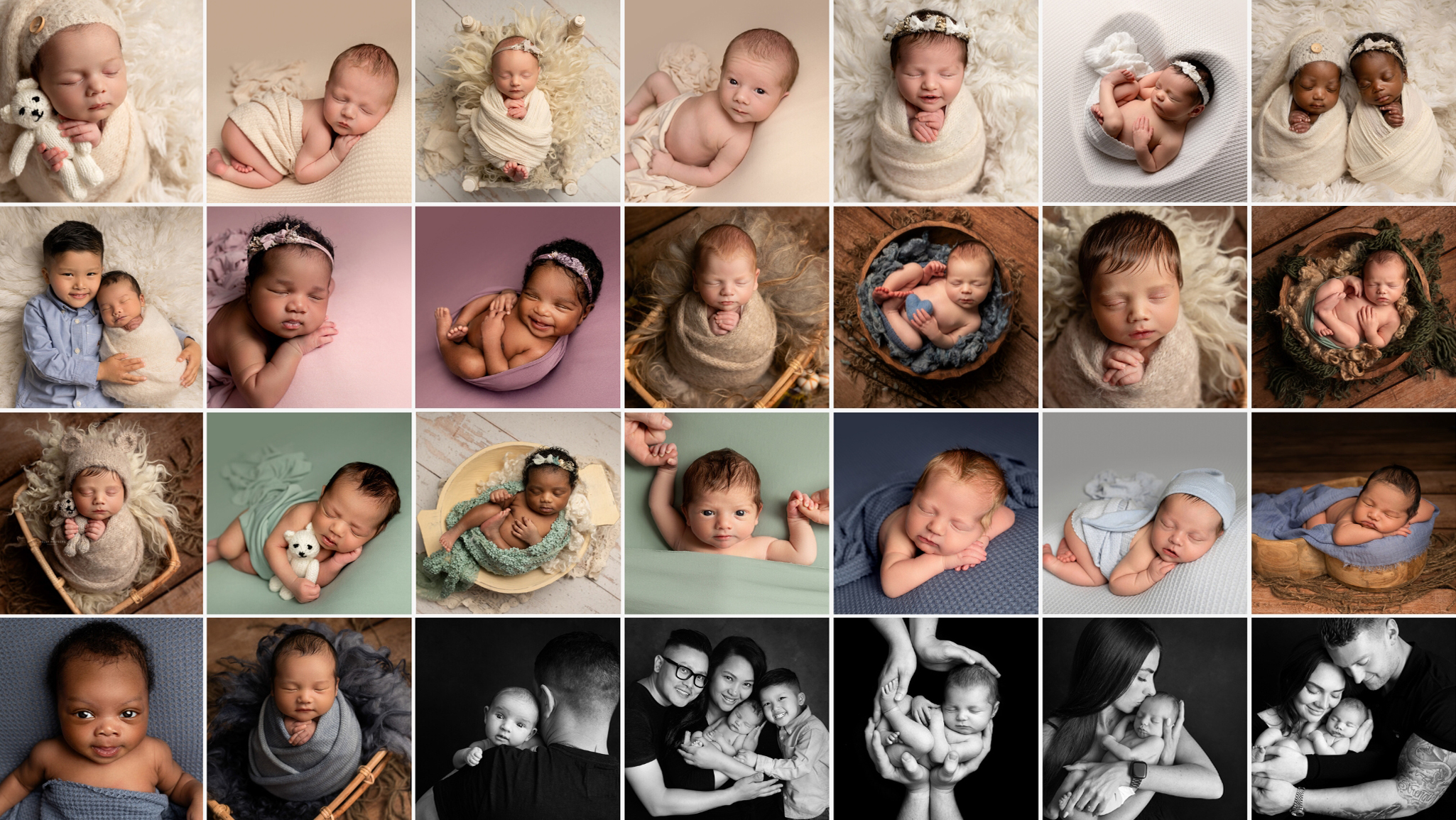 collage of newborn babies photographed by newborn photographer in Kent